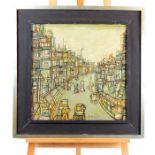 An Oil on Board of Cubism Street Scene