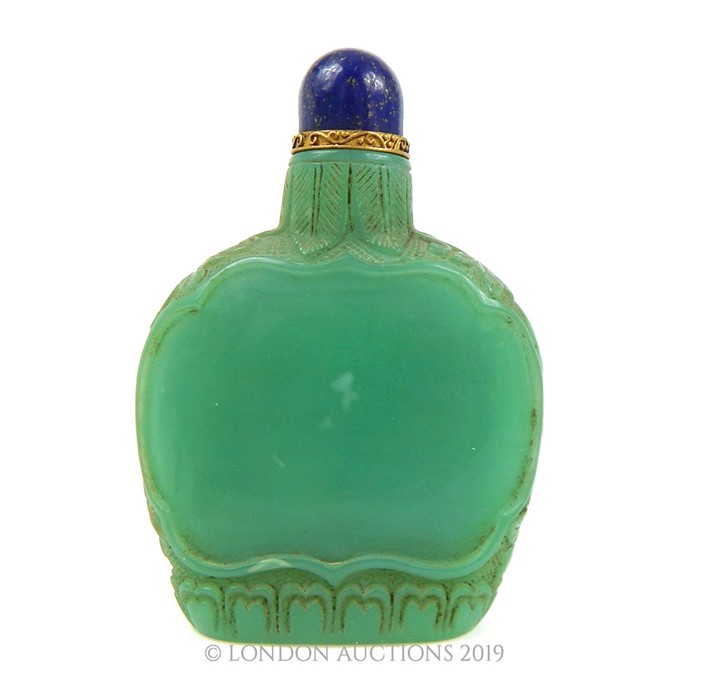A Large Green Glass And Lapis Snuff Bottle.