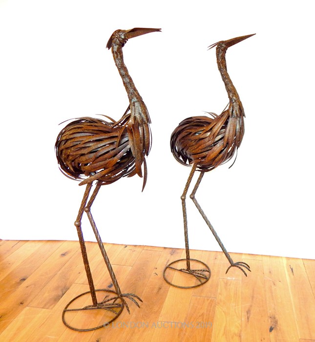 A Pair Of Blacksmithed Industrial Style Crane Statues. - Image 2 of 2