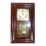 A Wall Clock With A Mural Panel Made By Waterbury Clock Company.