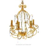 A Contemporary Gilt Chandelier With Crystal Hangings