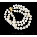 A Three Row Cultural Akoya White Pearl Bracelet.