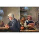 A Pair Of 19th Century Oil On Canvas Portrait Of An Elderly Woman And Peasants