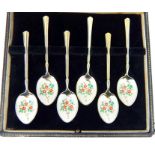 Harrods Sterling Silver Gilt And Enamelled Floral Teaspoons.