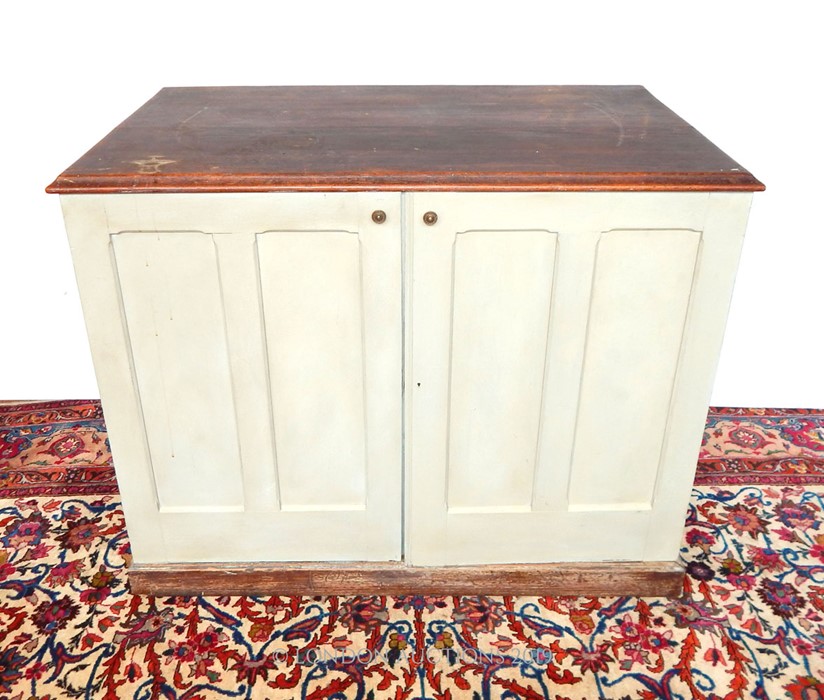 A 19th CENTURY FRENCH GREY PAINTED OAK PLAN CHEST.