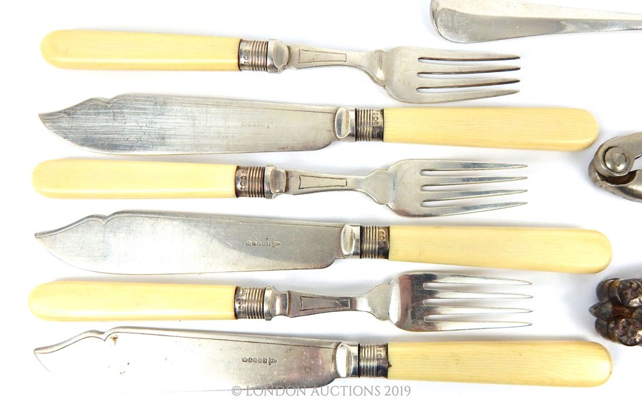 Three Sterling Silver Fish Knives And Forks With Bone Handles - Image 3 of 6