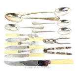 Three Sterling Silver Fish Knives And Forks With Bone Handles