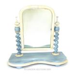 A 19th CENTURY VICTORIAN PAINTED AND DISTRESSED DRESSING TABLE MIRROR.