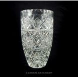 A Large Cut Glass Vase With Geometric Designs