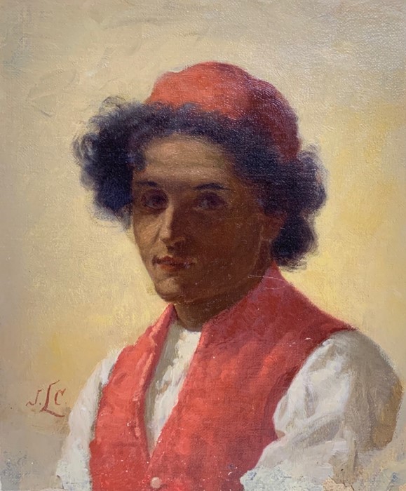 A 19TH CENTURY OIL ON CANVAS PORTRATE OF A YOUNG MAN.