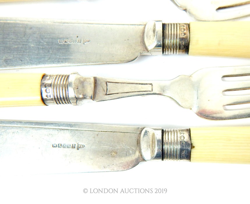 Three Sterling Silver Fish Knives And Forks With Bone Handles - Image 5 of 6