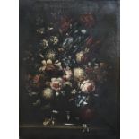 A LARGE 17TH CENTURY DUTCH OIL ON CANVAS STILL LIFE.