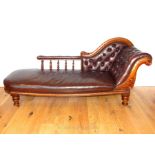 A Leather Button Back Chaise Lounge