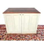 A 19th CENTURY FRENCH GREY PAINTED OAK PLAN CHEST.