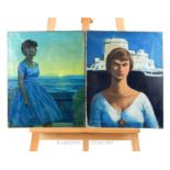 Two oil on canvas of portraits of young Women.