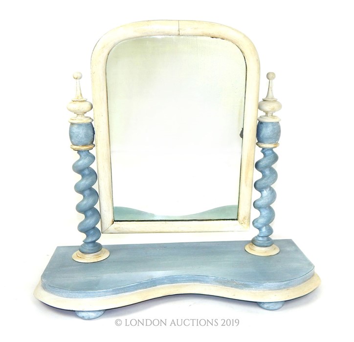 A 19th CENTURY VICTORIAN PAINTED AND DISTRESSED DRESSING TABLE MIRROR.