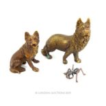 Two Bronze Figures of Dogs and a Small Bronze of an Ant.