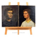 Two oil on canvas portraits of young women.