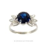 A Platinum Set Art Deco Style Sapphire And Diamond Ring.