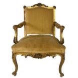 PELLETIER, AN 18TH CENTURY FRENCH CARVED GILTWOOD ARMCHAIR