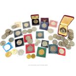 A Large Collection Of Commemorative Coins And A Cricket Medal