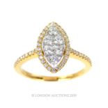 An 18 Carat Yellow Gold Marquise Shaped Diamond Cluster Ring.