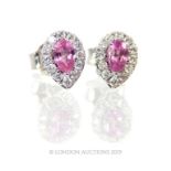 A Pair of 18 Carat White Gold Pink Sapphire And Diamond Pear Shaped Earrings.