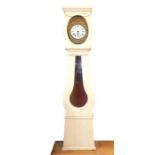 A 19TH CENTURY FRENCH PAINTED BALLOON LONG CASE CLOCK.