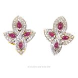 A Pair Of 18 Carat Yellow Gold Ruby And Diamond Earrings.