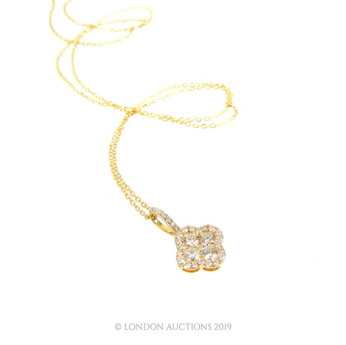 An 18 carat yellow gold Diamond set pendant necklace in the form of a four leaf clover 70 points - Image 2 of 3