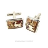 A Pair of Silver And Enamel Cufflinks With A Nude Panel.