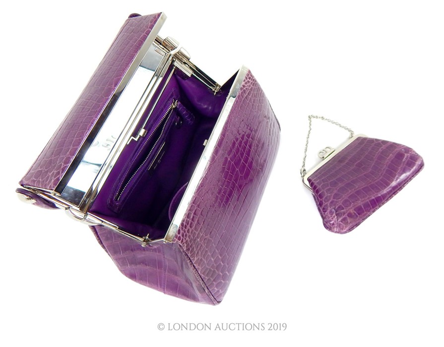 A Purple Crocodile Skin Christian Dior Handbag With Matching Clutch - Image 3 of 3