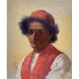 A 19TH CENTURY OIL ON CANVAS PORTRATE OF A YOUNG MAN.