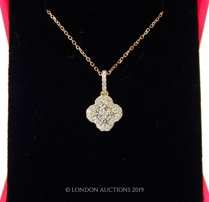 An 18 carat yellow gold Diamond set pendant necklace in the form of a four leaf clover 70 points - Image 3 of 3