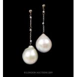 A Pair Of South Sea Baroque Drop Pearl Earrings.