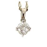 An 18 Carat White Gold Single Stone Diamond Pendant Necklace.