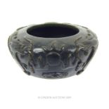 A Large Qing Dynasty Period Spinach Jade Bowl With Dragon Carving