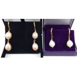 Two Pairs Of Pearl Drop Earrings.