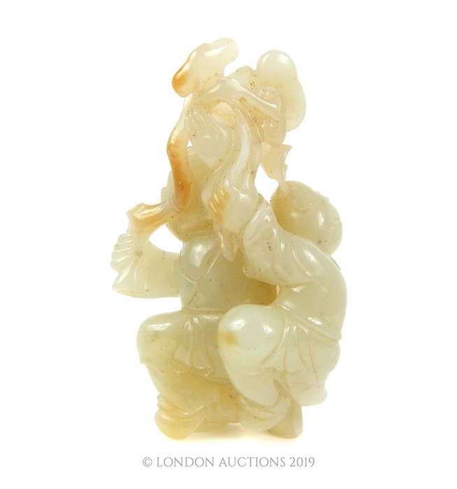 Chinese Qing Era White Jade Two Boys Carving - Image 3 of 4