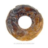 Chinese Nephrite Jade Bi Disk Depicting A Dragon