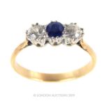 A Late Victorian Gold/Yellow Metals Ring With Diamonds And Sapphire