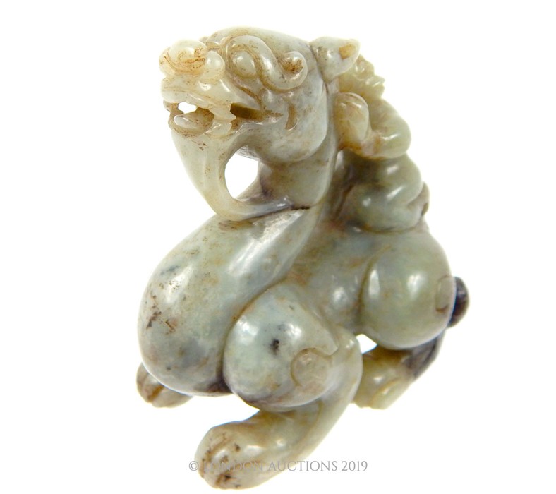 A Chinese Qing Dynasty Celadon Jade Dragon With Figure Riding - Image 2 of 5