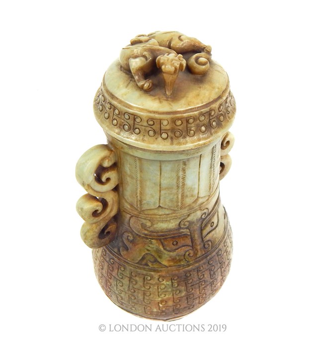 Eastern Zhou Style Chinese Jade Vase With Cover - Image 2 of 4