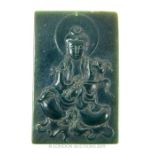 A Mid Century Chinese Finely Carved Spinach Jade Buddha Pendant