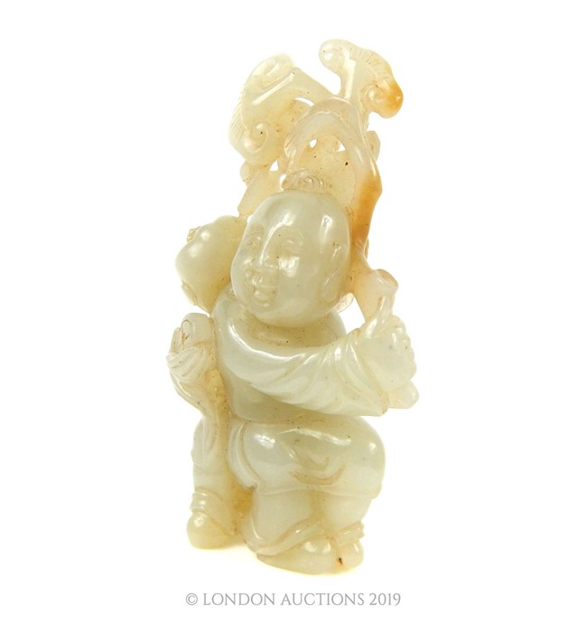Chinese Qing Era White Jade Two Boys Carving - Image 4 of 4