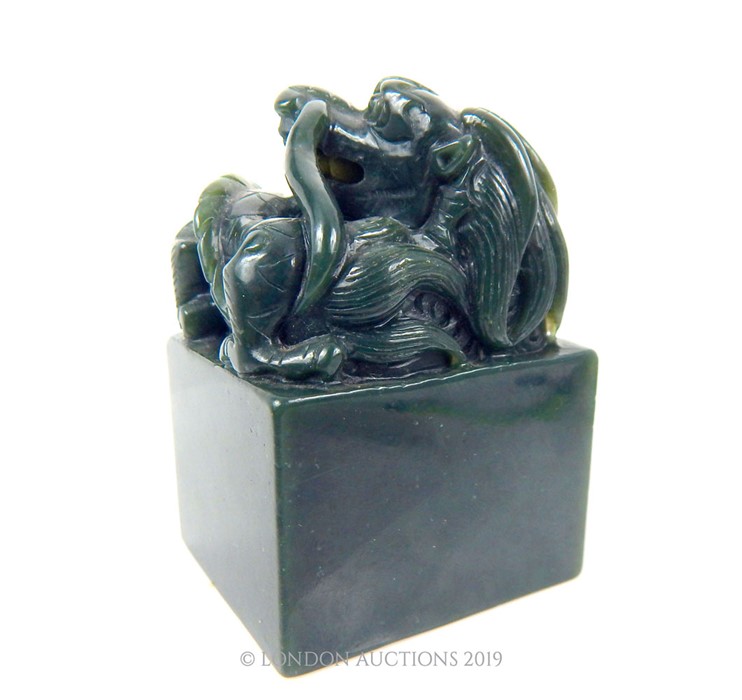 Late Qing Period Horned Dragon Nephrite Jade Seal - Image 4 of 4