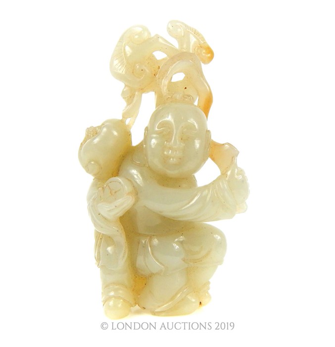 Chinese Qing Era White Jade Two Boys Carving