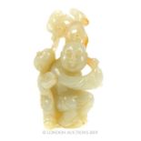 Chinese Qing Era White Jade Two Boys Carving