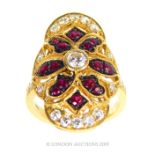 An Impressive 18 Carat Yellow Gold Ruby And Diamond Ring.