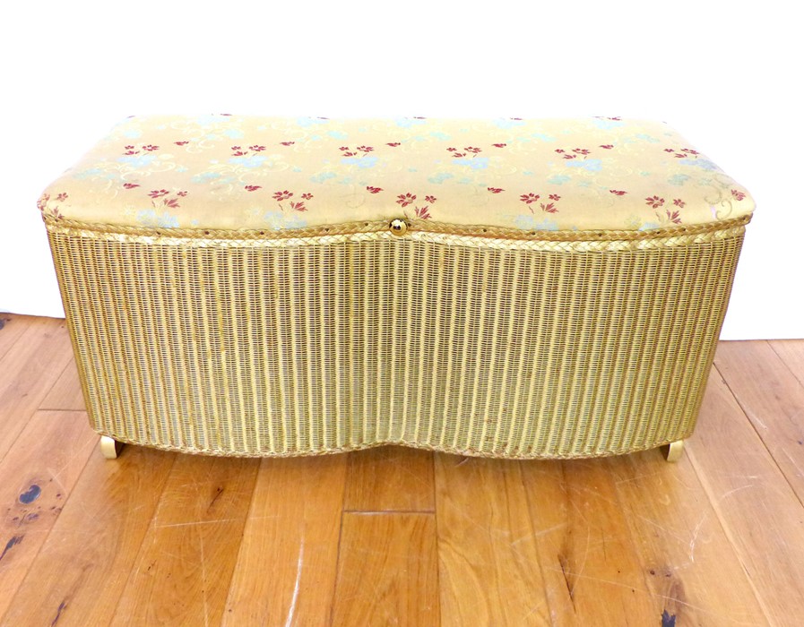 A Vintage Upholstered and Lloyd Loom Bed-end Ottoman.